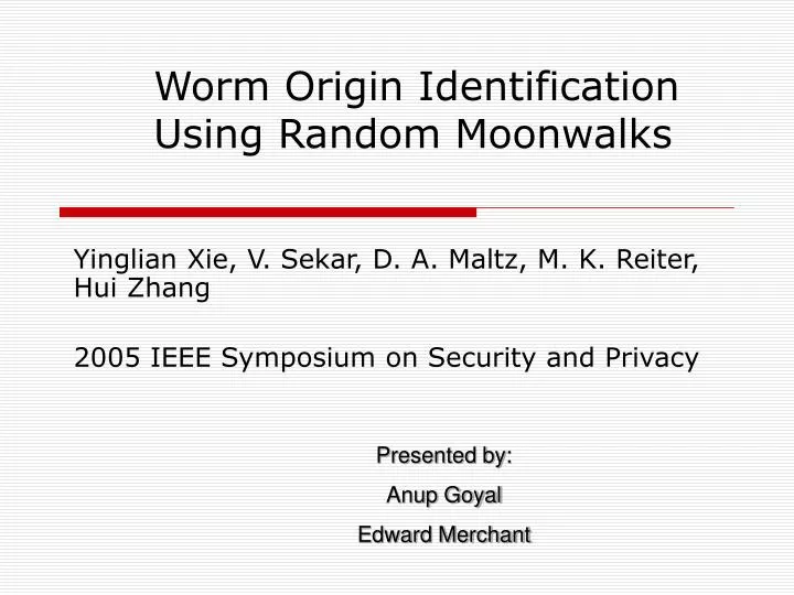 worm origin identification using random moonwalks