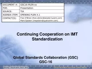 Continuing Cooperation on IMT Standardization