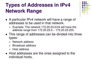 Types of Addresses in IPv4 Network Range