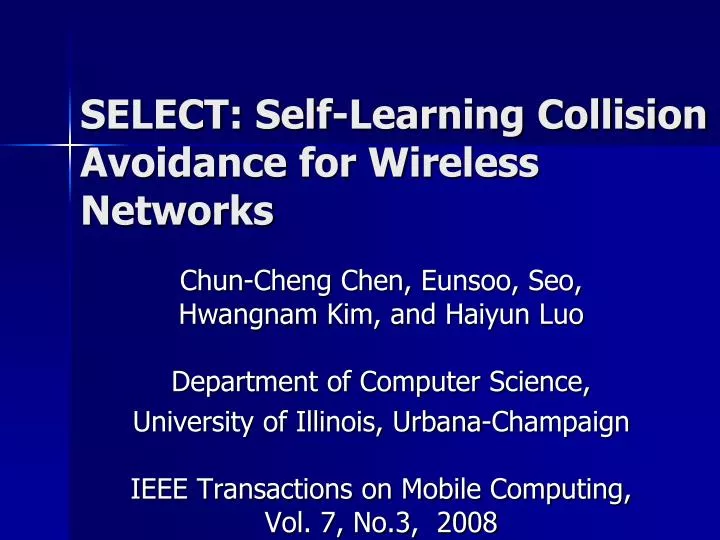 select self learning collision avoidance for wireless networks