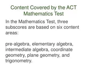 Content Covered by the ACT Mathematics Test