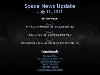 Space News Update - July 13, 2012 -