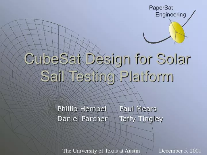 cubesat design for solar sail testing platform