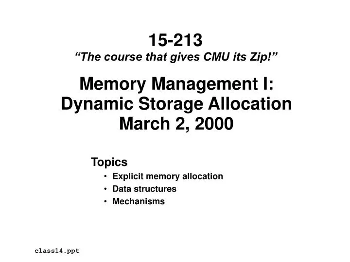 memory management i dynamic storage allocation march 2 2000