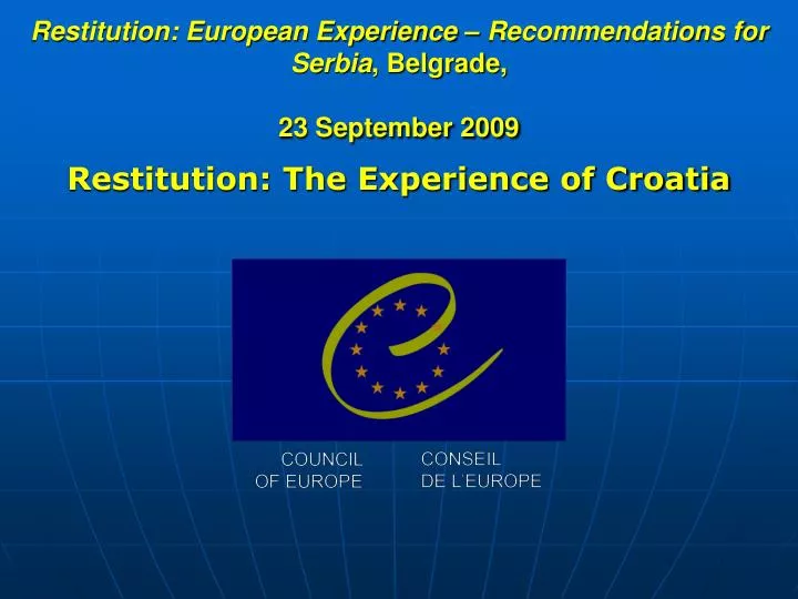 restitution european experience recommendations for serbia belgrade 23 september 2009