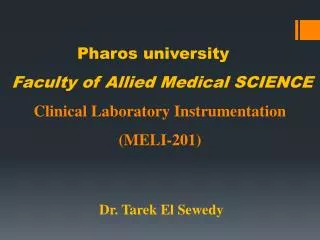 pharos university faculty of allied medical science clinical laboratory instrumentation meli 201