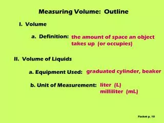 Measuring Volume: Outline