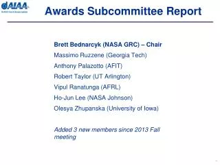 Awards Subcommittee Report