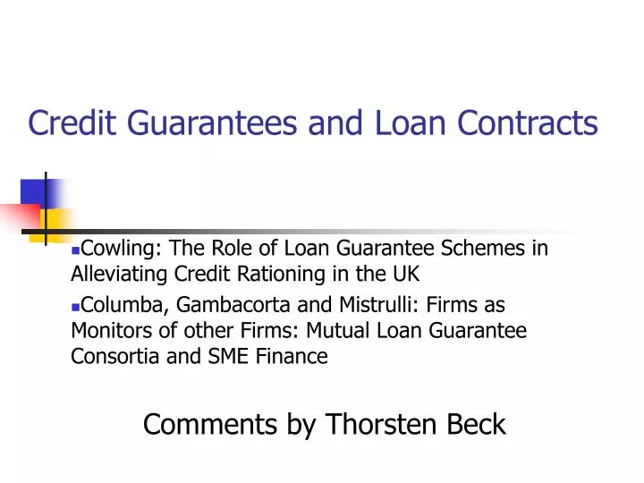 credit guarantees and loan contracts