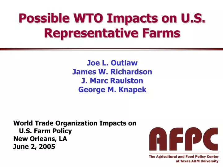 possible wto impacts on u s representative farms