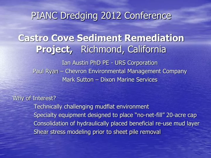 pianc dredging 2012 conference castro cove sediment remediation project richmond california