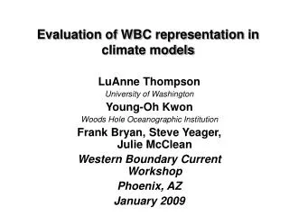 Evaluation of WBC representation in climate models