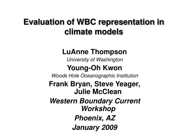 evaluation of wbc representation in climate models