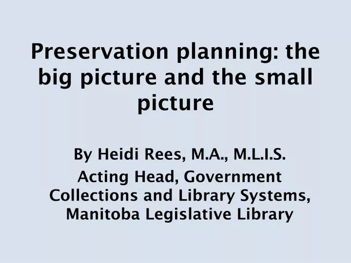 preservation planning the big picture and the small picture