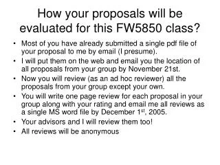 How your proposals will be evaluated for this FW5850 class?