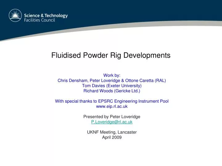 fluidised powder rig developments