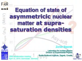 Equation of s tate of a symmetric ic n uclear m atter a t supra-saturation densities