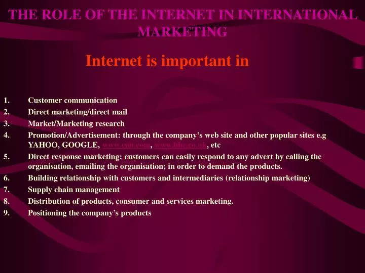 the role of the internet in international marketing