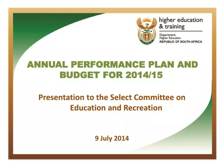 annual performance plan and budget for 2014 15