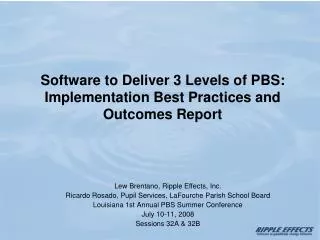 Software to Deliver 3 Levels of PBS: Implementation Best Practices and Outcomes Report