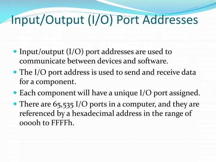 input output i o port addresses
