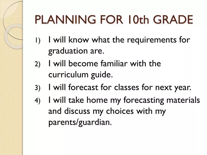 planning for 10th grade