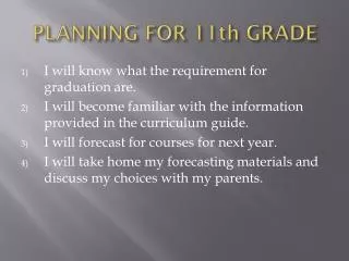 PLANNING FOR 11th GRADE