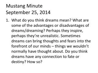 Mustang Minute September 25, 2014