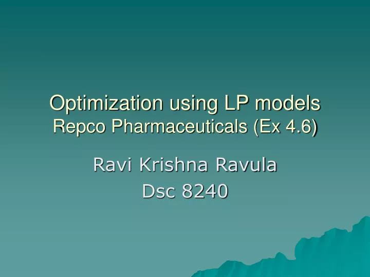 optimization using lp models repco pharmaceuticals ex 4 6