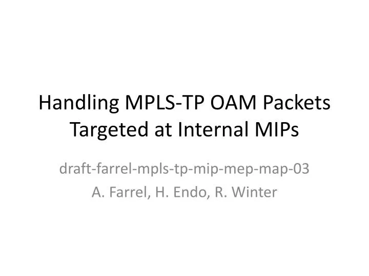 handling mpls tp oam packets targeted at internal mips