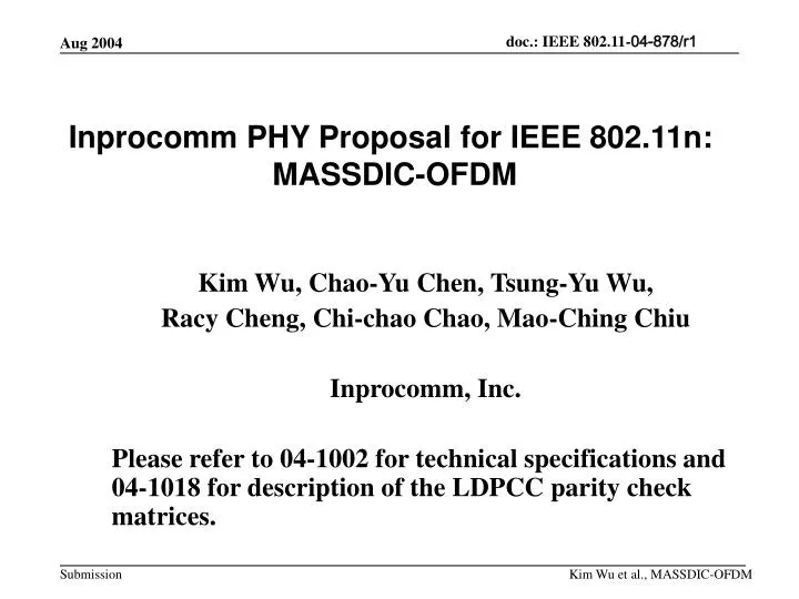 inprocomm phy proposal for ieee 802 11n massdic ofdm