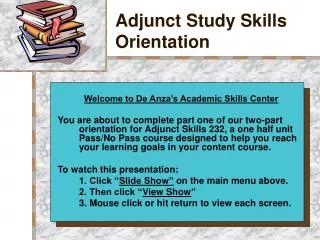 Adjunct Study Skills Orientation