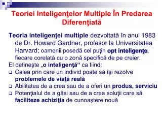 teoriei inteligen elor multiple n predarea diferen iat