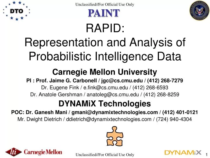 rapid representation and analysis of probabilistic intelligence data