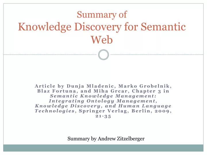 summary of knowledge discovery for semantic web