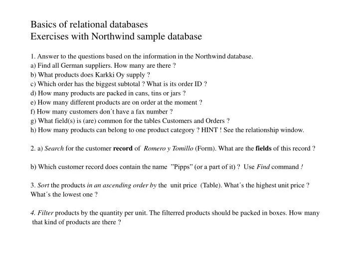 basics of relational databases exercises with northwind sample database