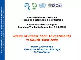 e8-GEF-UNDESA-UNESCAP Financing Sustainable Electrification South-East Asia Dialogues