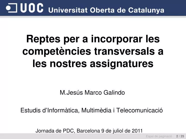 reptes per a incorporar les compet ncies transversals a les nostres assignatures