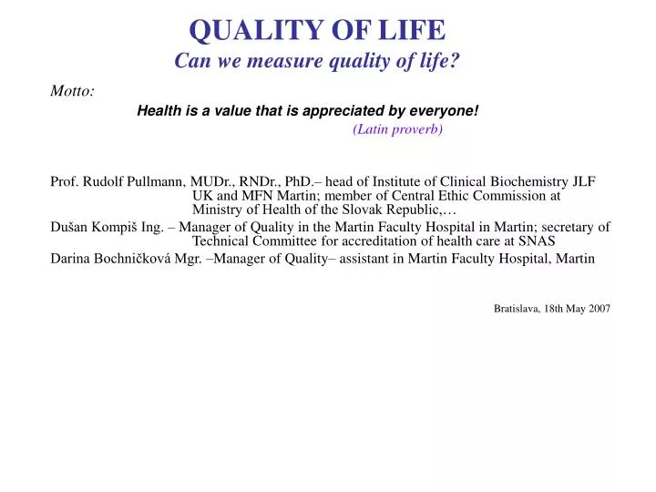 quality of life can we measure quality of life