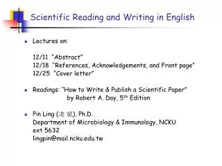 Scientific Reading and Writing in English