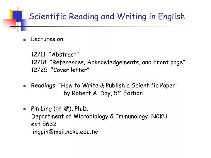 scientific reading and writing in english