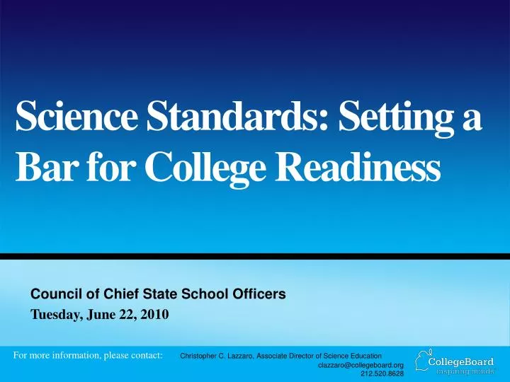 science standards setting a bar for college readiness
