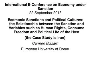 International E-Conference on Economy under Sanction 22 September 2013