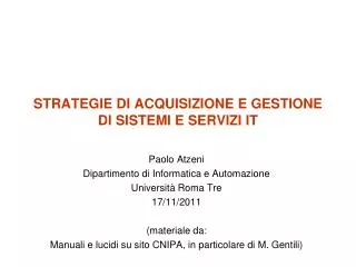 strategie di acquisizione e gestione di sistemi e servizi it