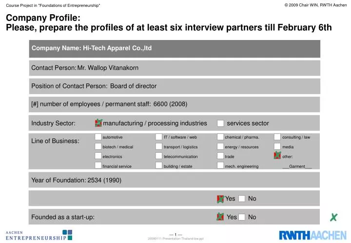 company profile please prepare the profiles of at least six interview partners till february 6th