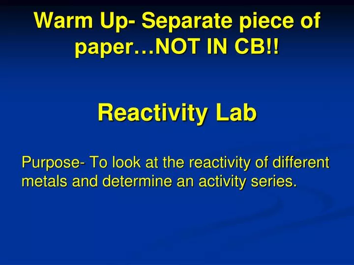 warm up separate piece of paper not in cb