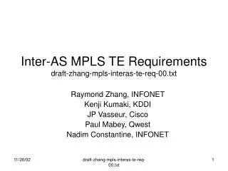 Inter-AS MPLS TE Requirements draft-zhang-mpls-interas-te-req-00.txt