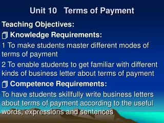 Unit 10 Terms of Payment