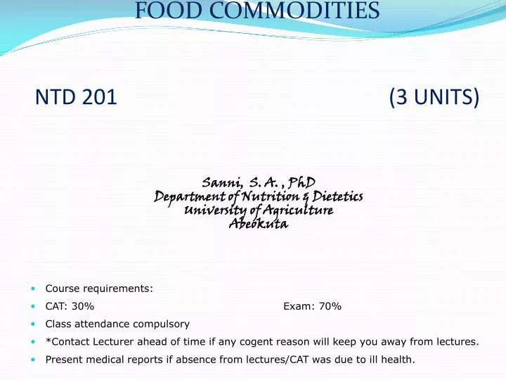 food commodities ntd 201 3 units