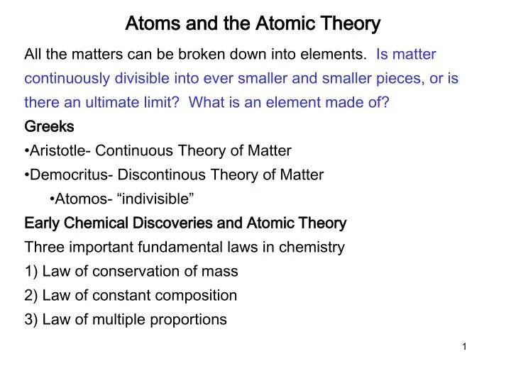 atoms and the atomic theory